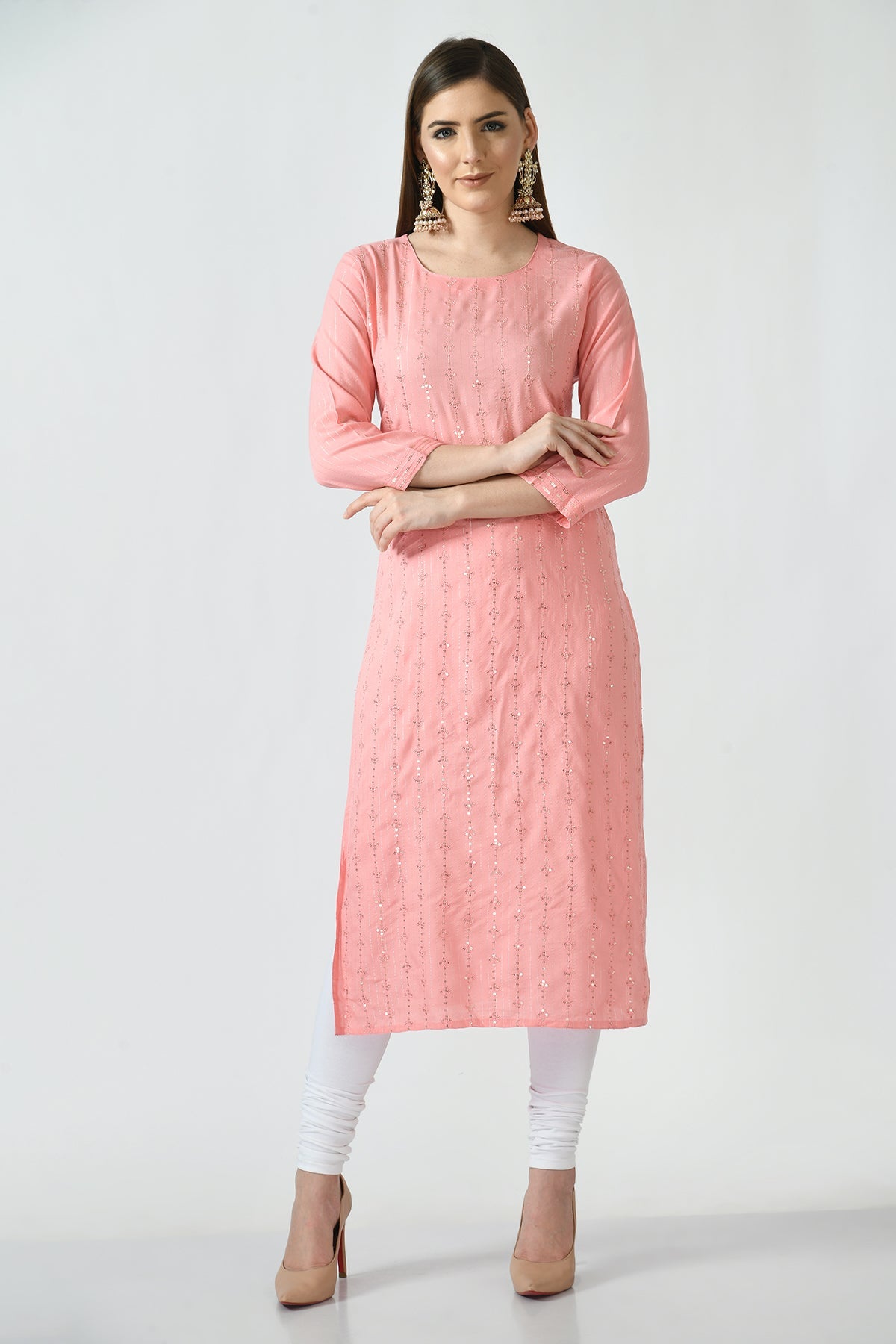 Peach Embroidered Kurta