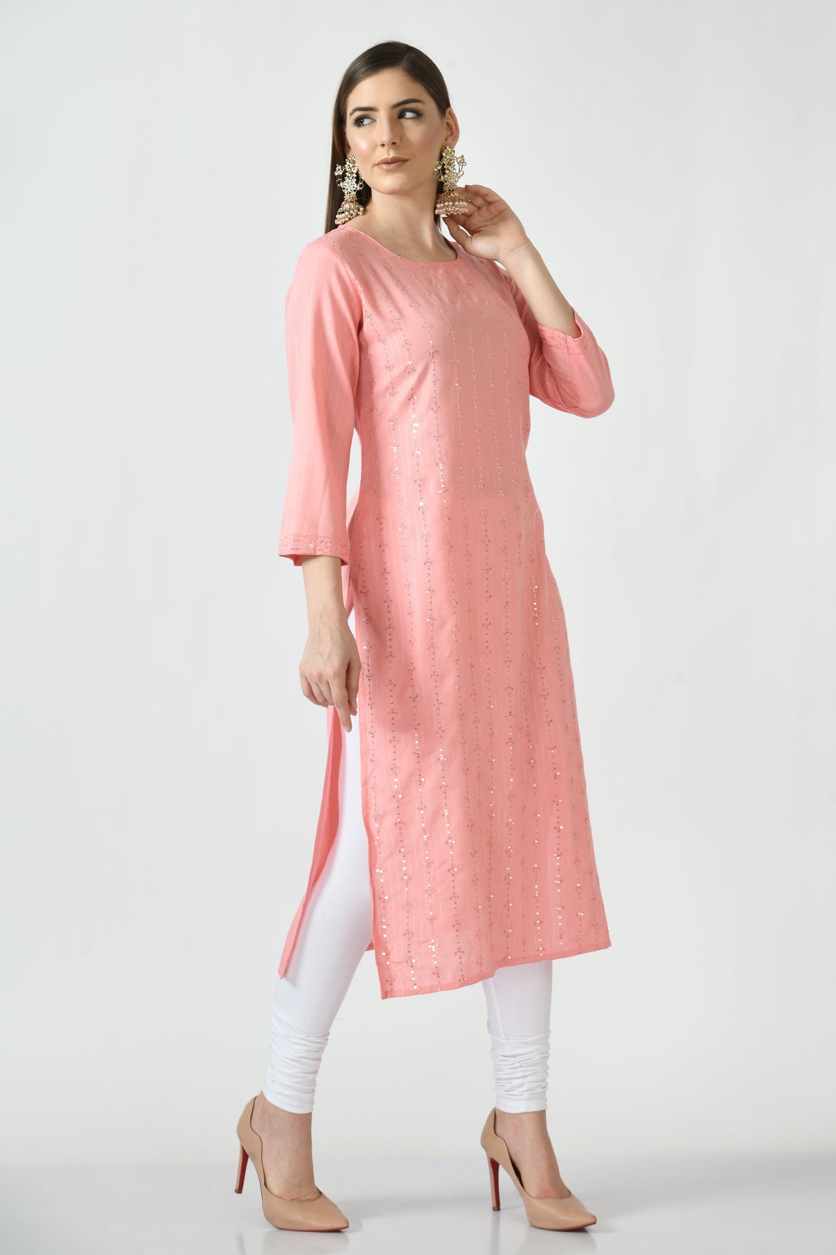 Peach Embroidered Kurta