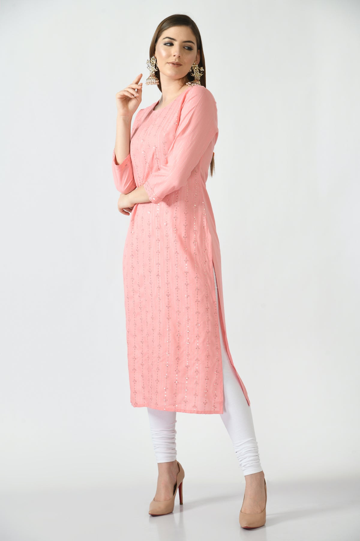 Peach Embroidered Kurta