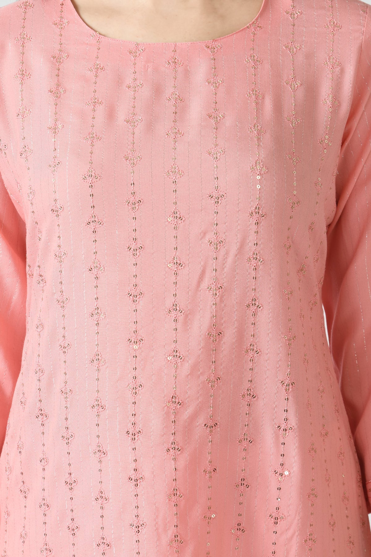 Peach Embroidered Kurta