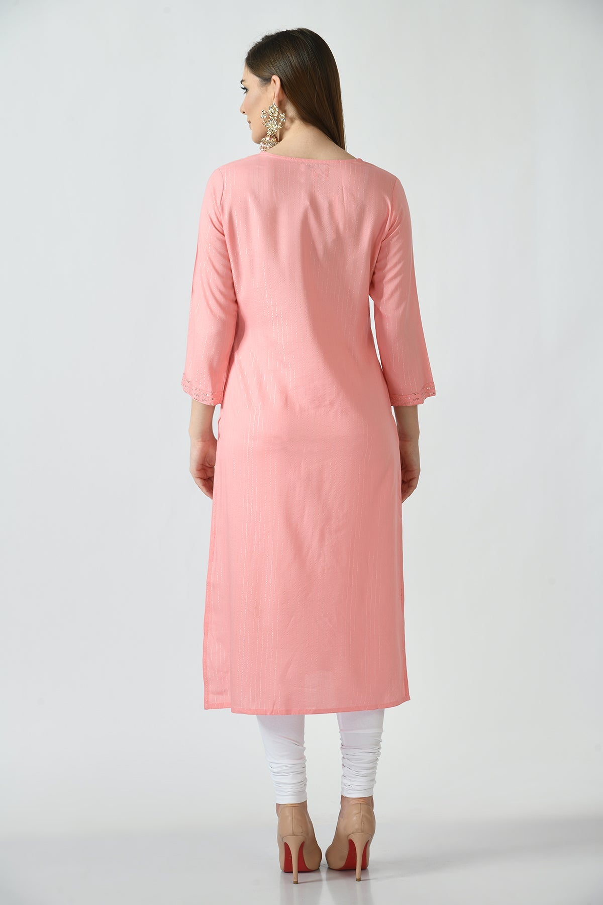 Peach Embroidered Kurta