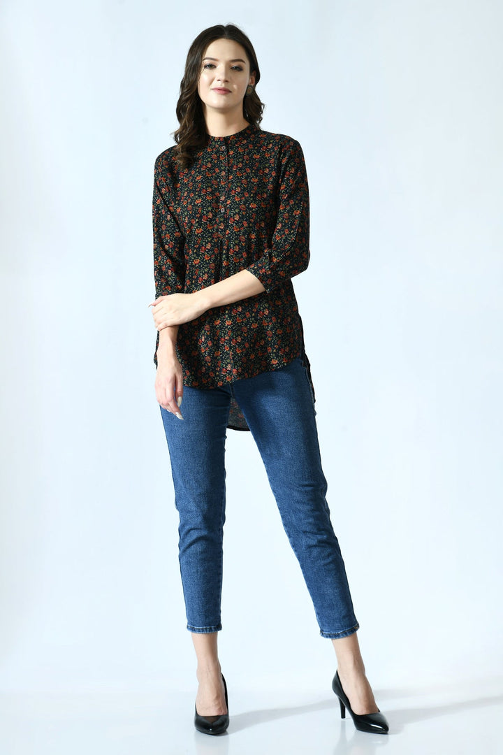 Multi Printed High-Low Straight Top