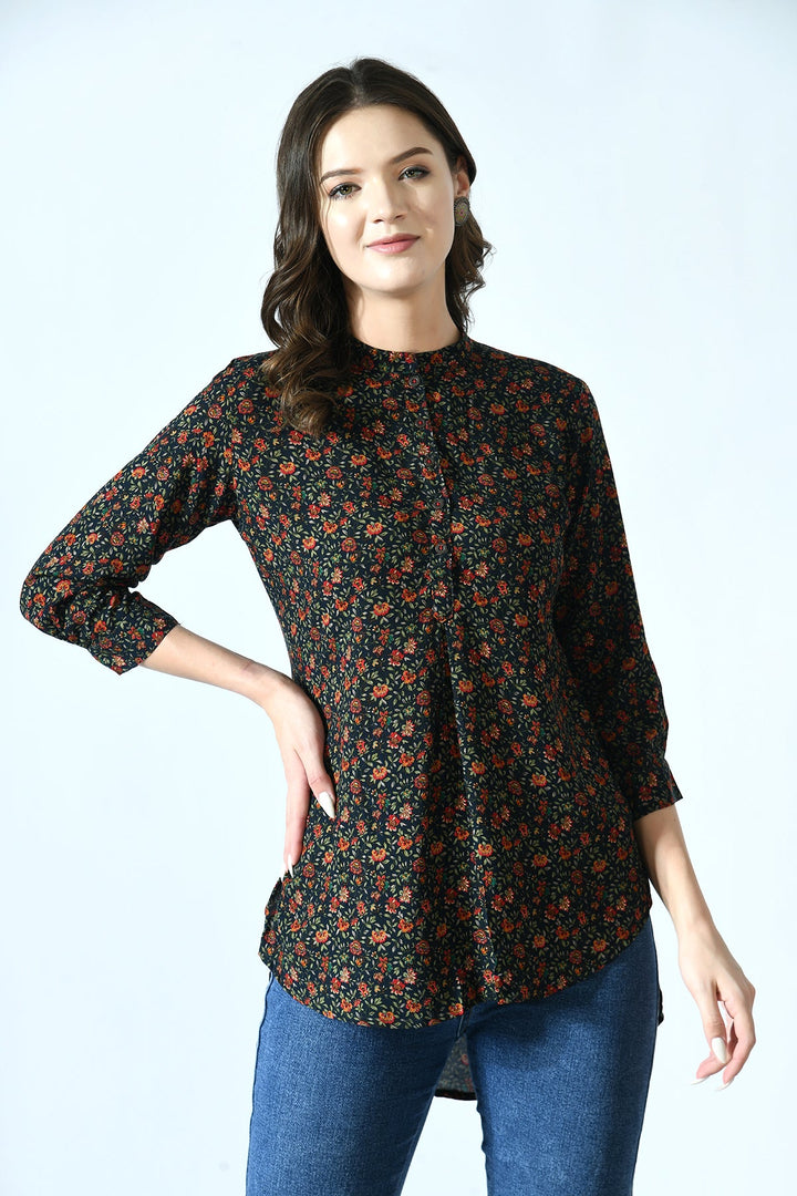 Multi Printed High-Low Straight Top