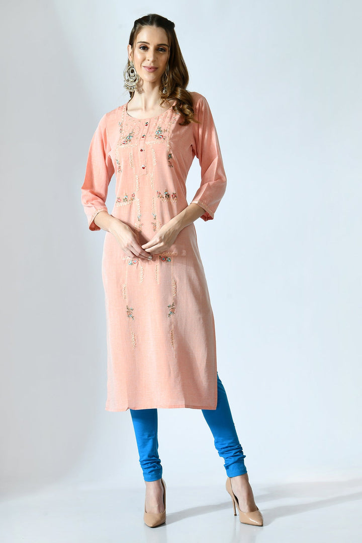 Peach Embroidered Kurta