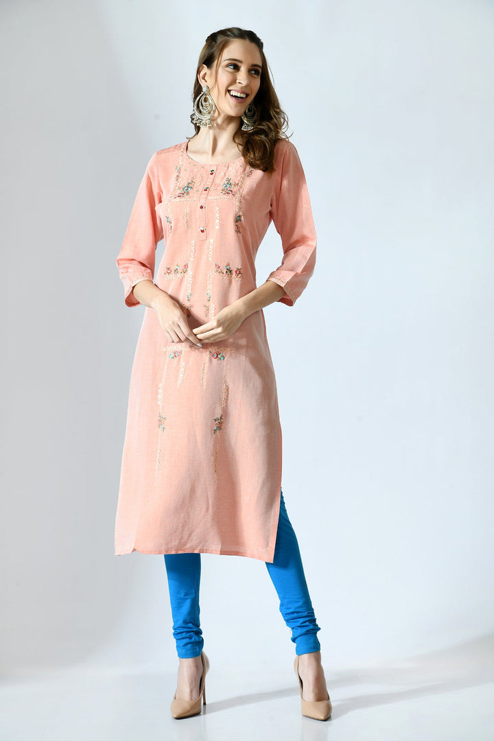Peach Embroidered Kurta