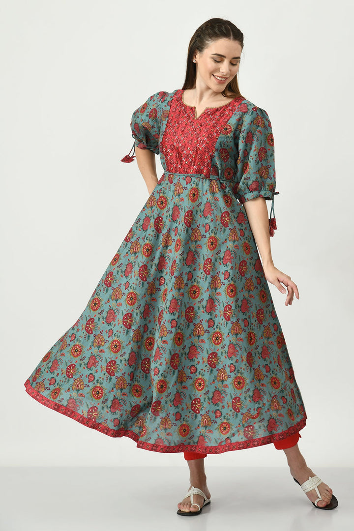 Green Printed Midi Dress