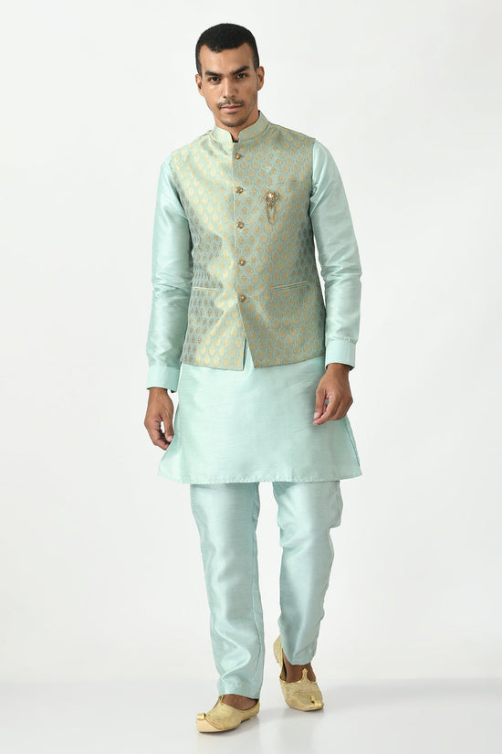 Green Kurta with Pajama and Nehru Jacket