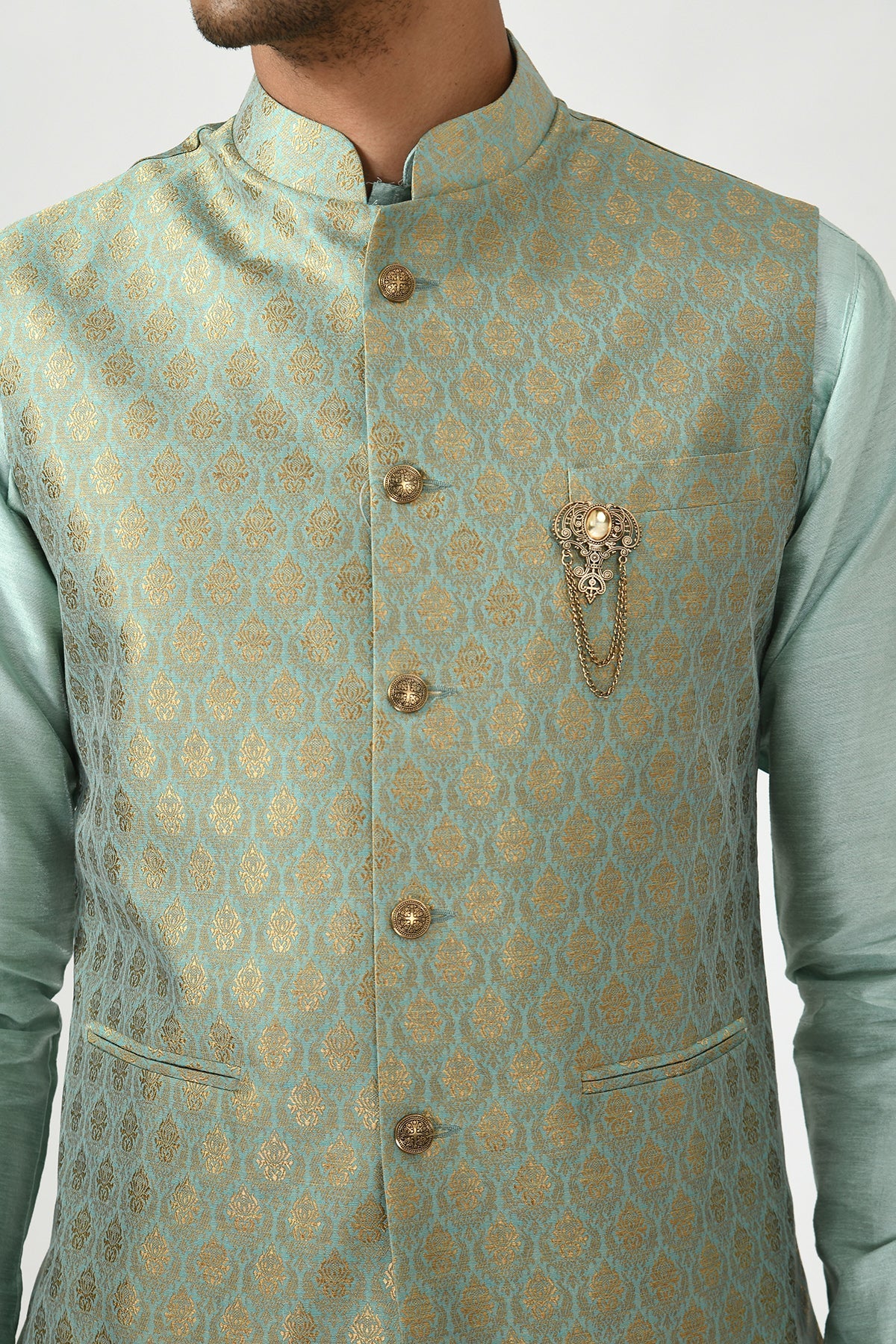 Green Kurta with Pajama and Nehru Jacket