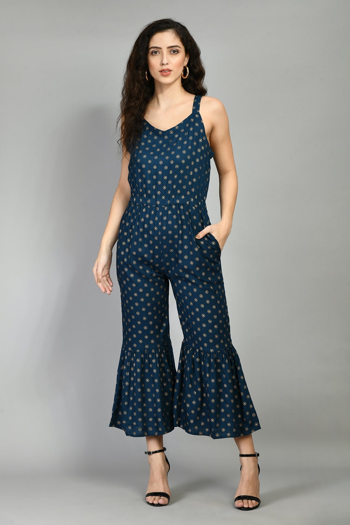 Teal Printed Ethnic Jumpsuit