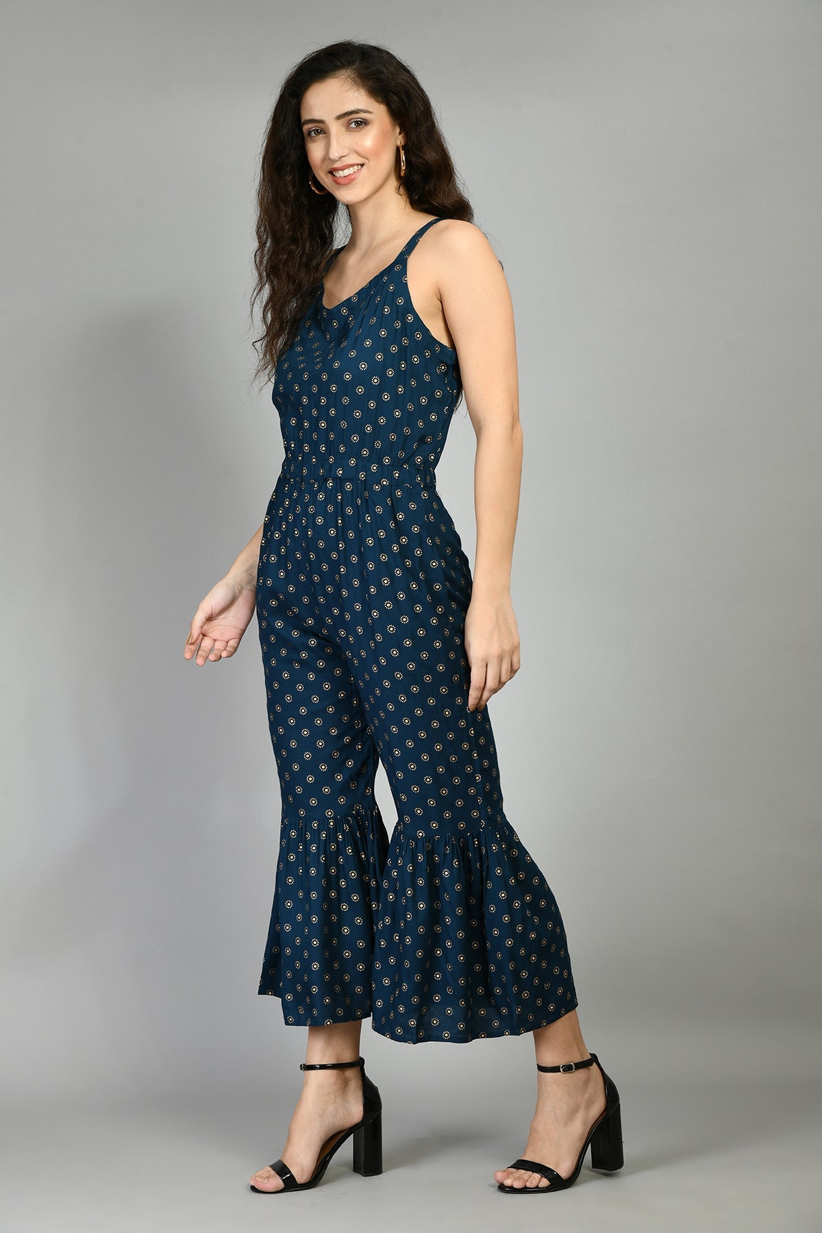 Teal Printed Ethnic Jumpsuit