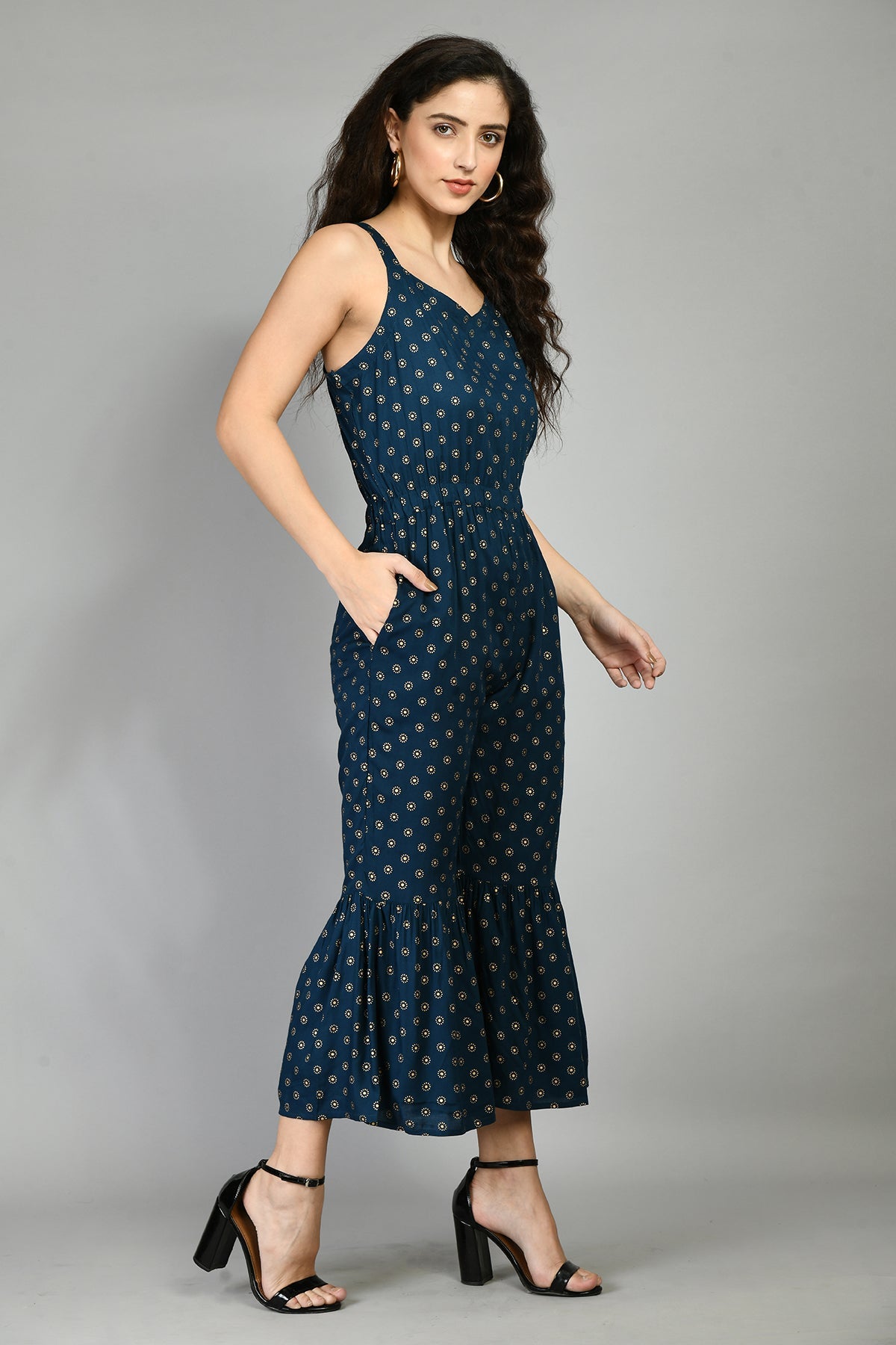 Teal Printed Ethnic Jumpsuit