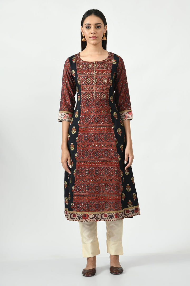 Multi Printed Yoke Embroidered Kurta