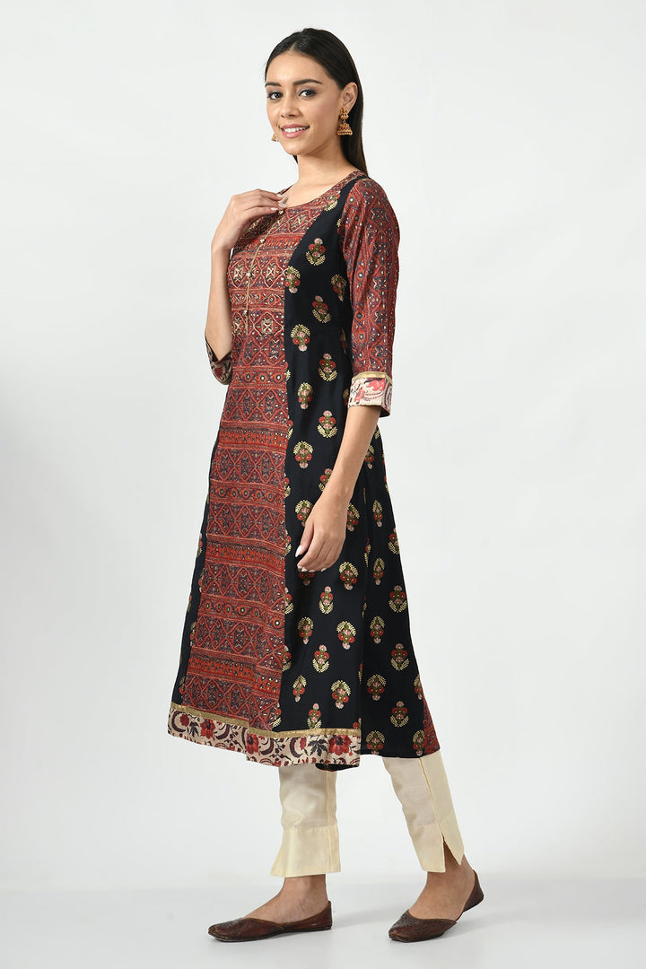 Multi Printed Yoke Embroidered Kurta