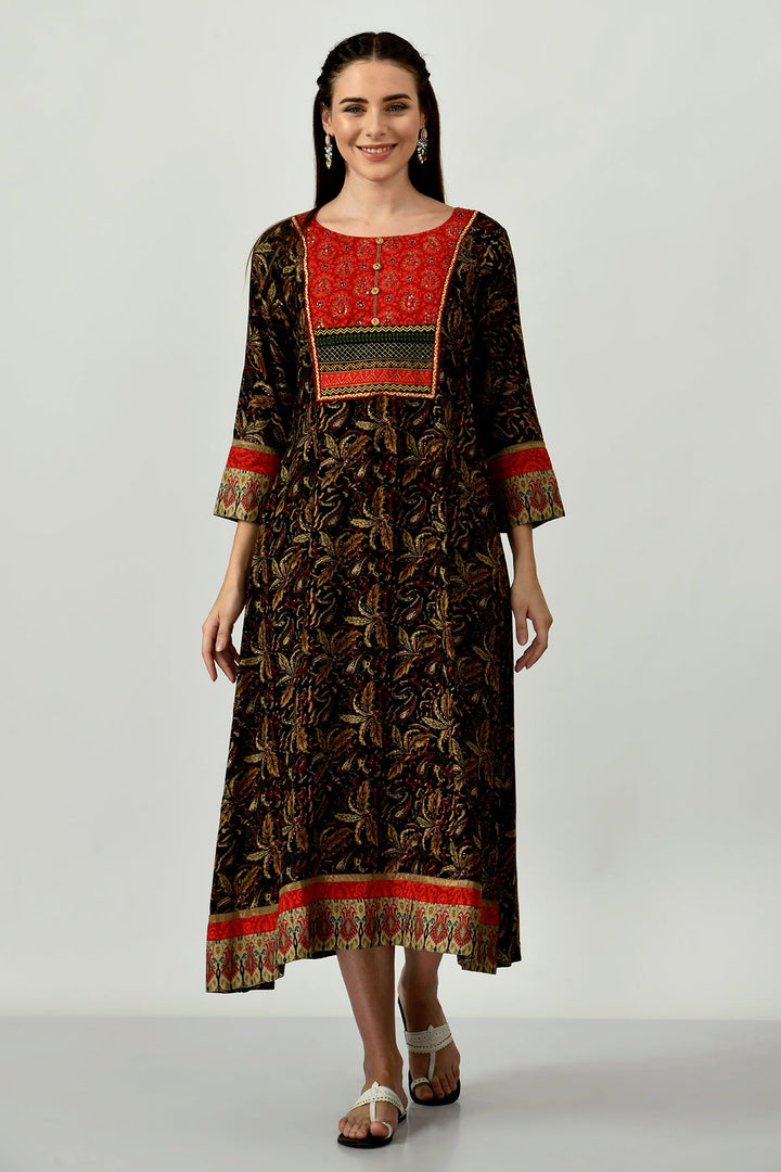 Multi Printed Yoke Embroidered Kurta