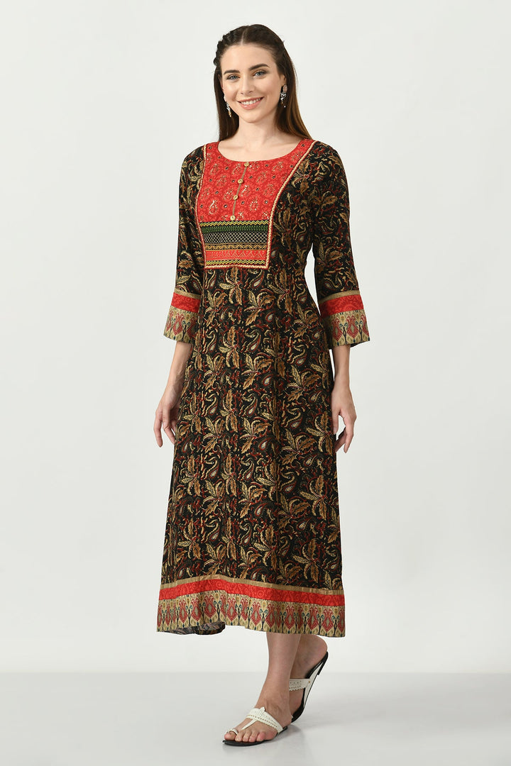 Multi Printed Yoke Embroidered Kurta