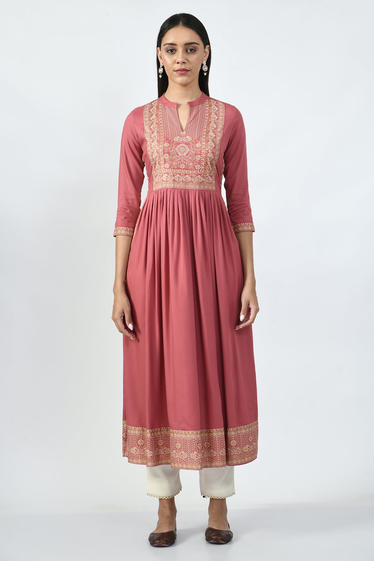 Plum Printed Pleated Dress