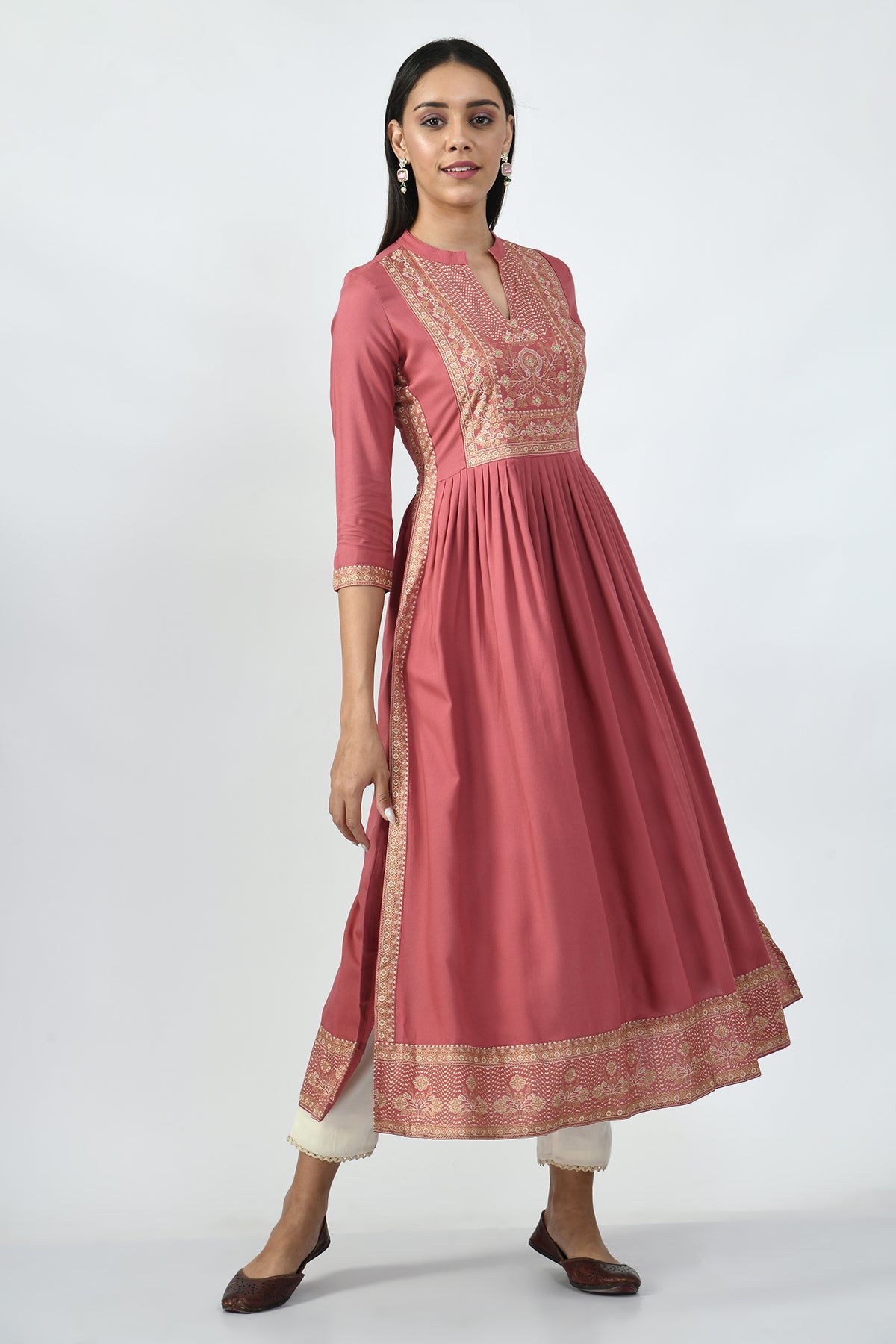 Plum Printed Pleated Dress