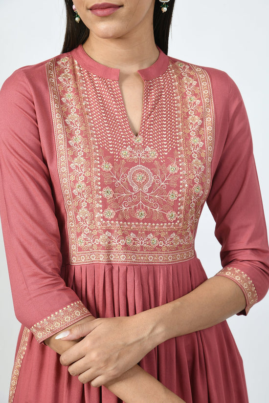 Plum Printed Pleated Dress
