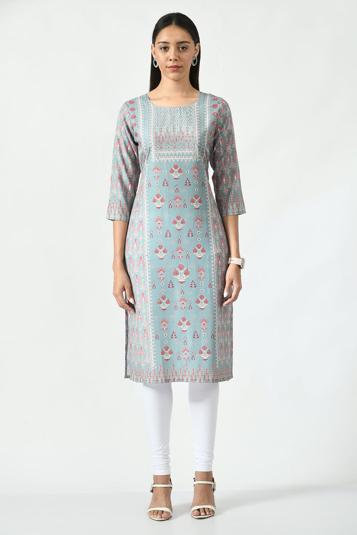 Green Floral Screen Printed Kurta