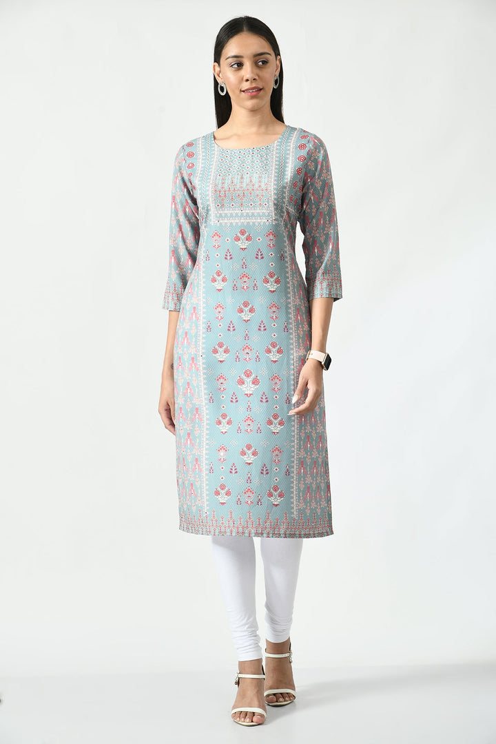 Green Floral Screen Printed Kurta