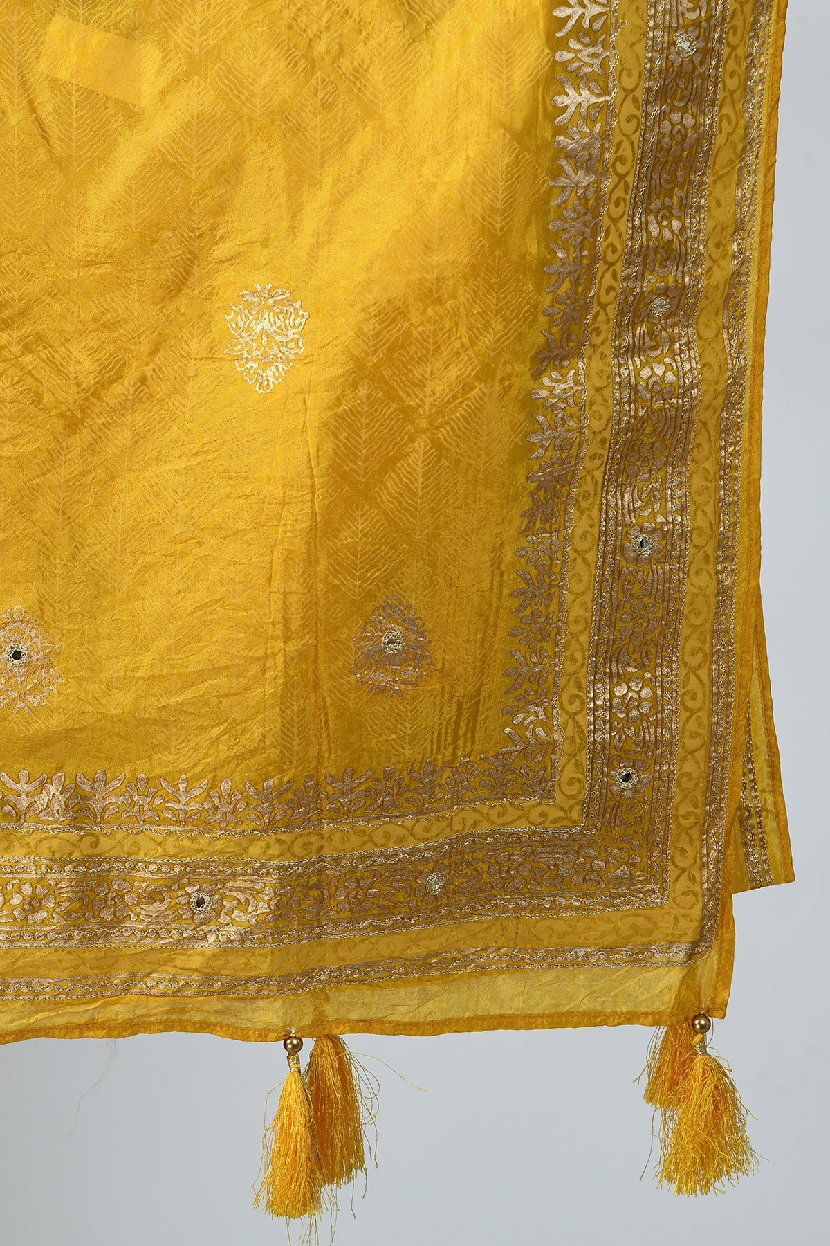 Yellow Aari Embroidered and Printed Dupatta