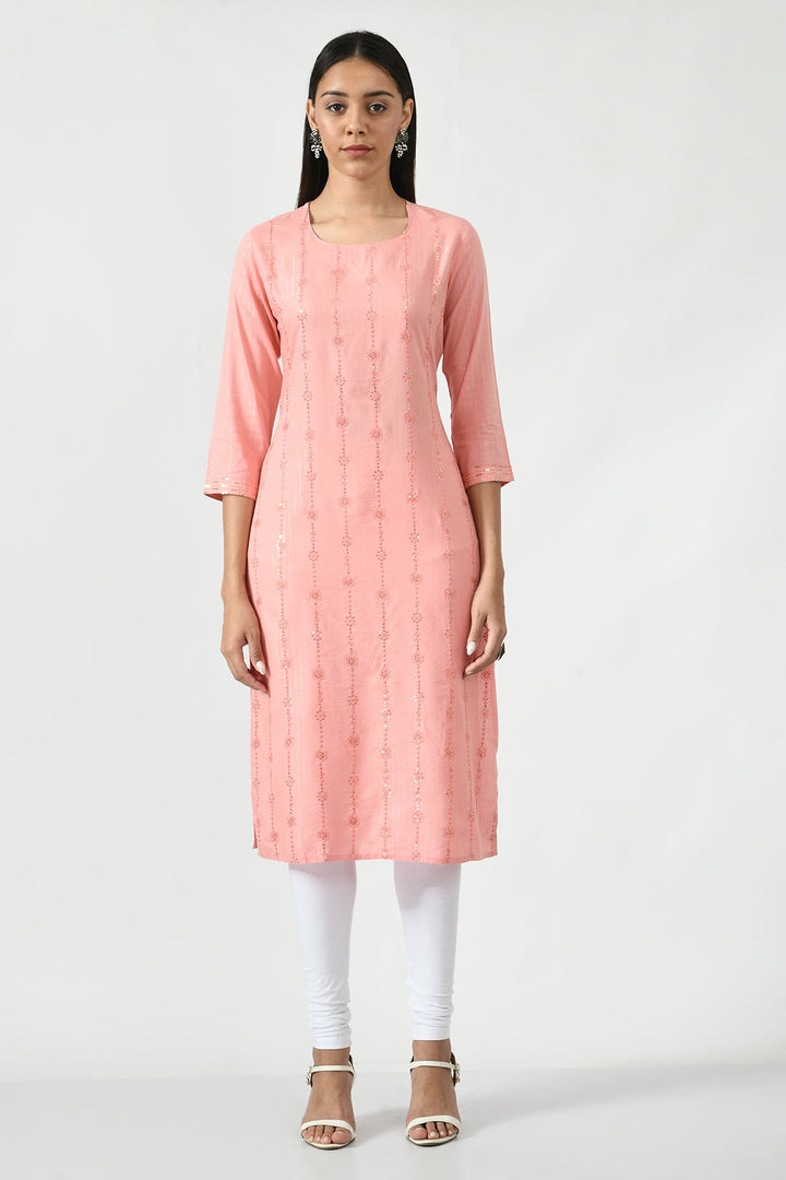Peach Embroidered Kurta