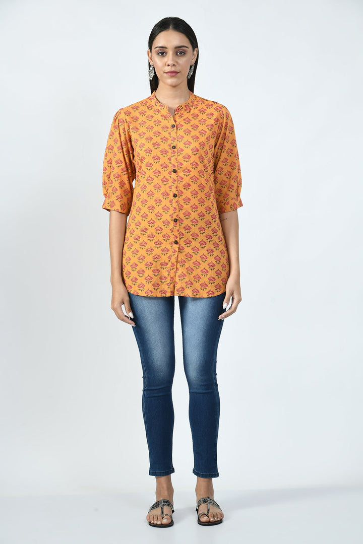 Mustard Floral Screen Printed Top