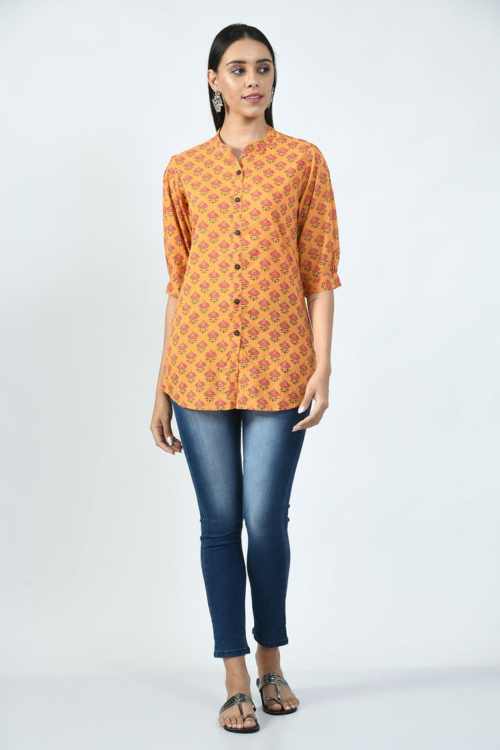 Mustard Floral Screen Printed Top