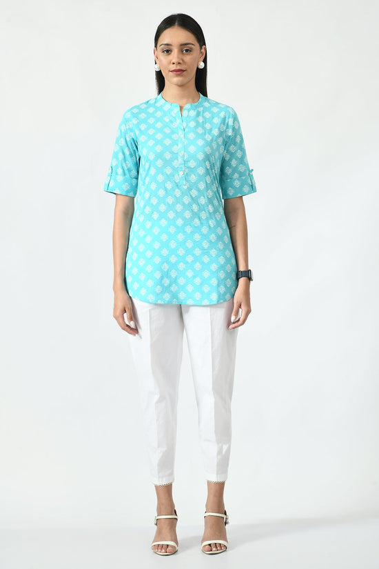 Sea Green Floral Screen Printed Top
