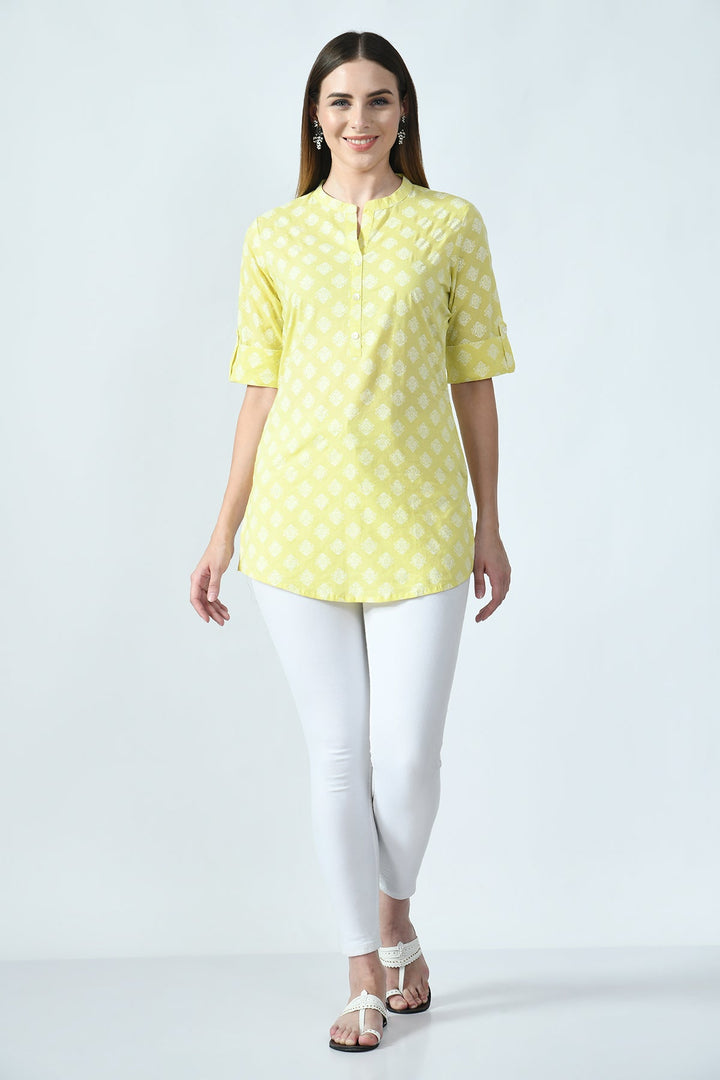 Yellow Block Printed Top