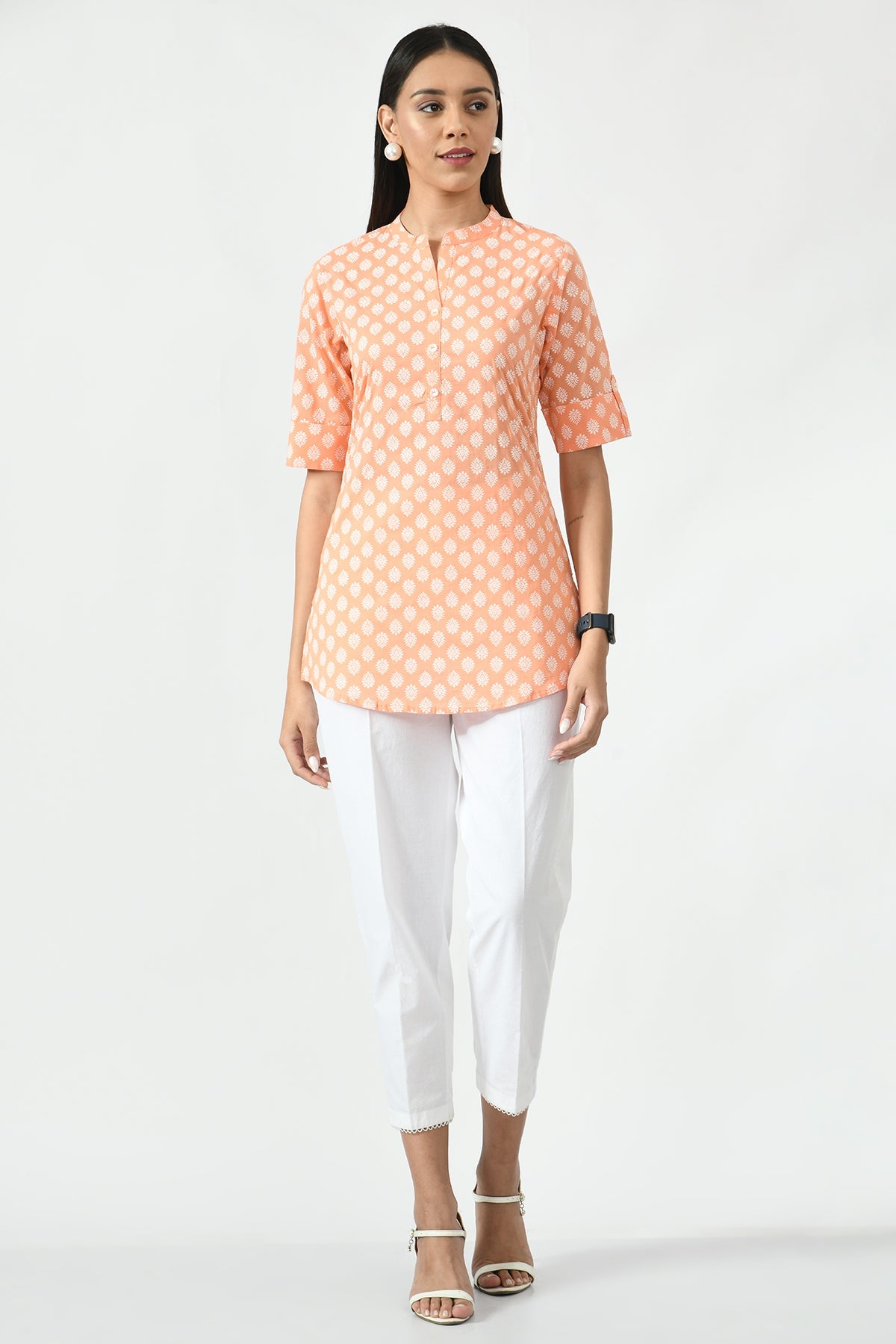 Peach Floral Screen Printed Top