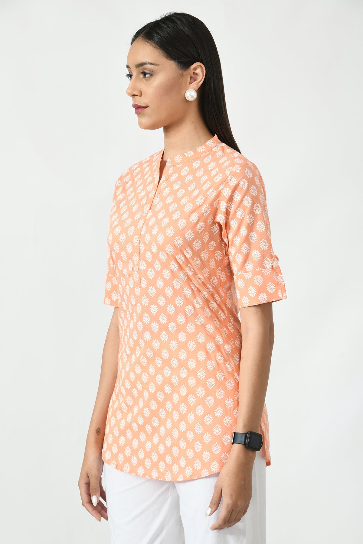 Peach Floral Screen Printed Top