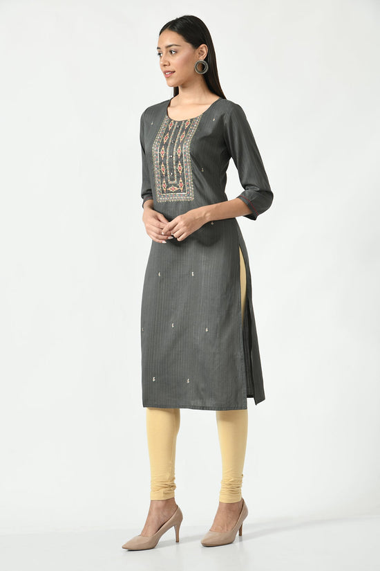 Grey Embroidered and Sequinned Straight Kurta