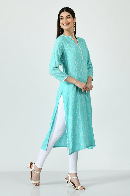 Green and White Printed Kurta