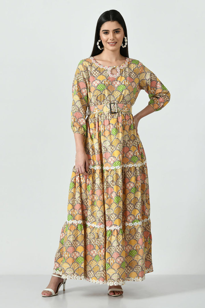 Multi Printed Midi Trapeze Dress