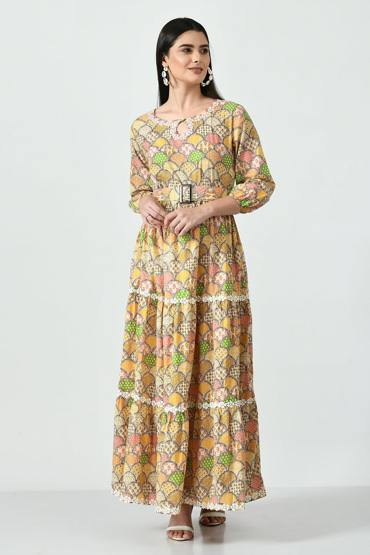 Multi Printed Midi Trapeze Dress