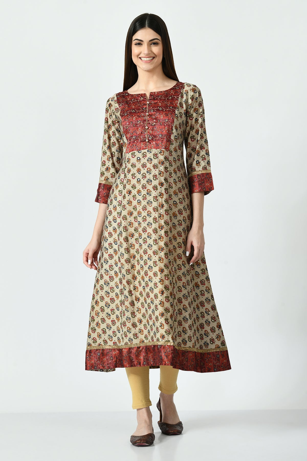 Multi Printed Yoke Embroidered Kurta