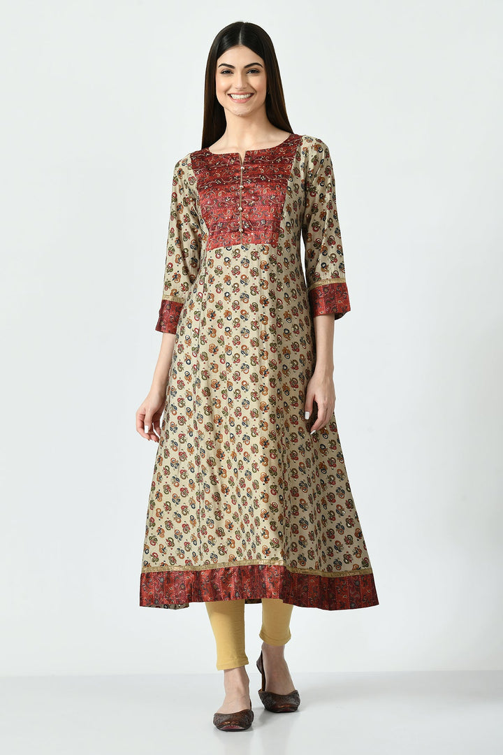 Multi Printed Yoke Embroidered Kurta
