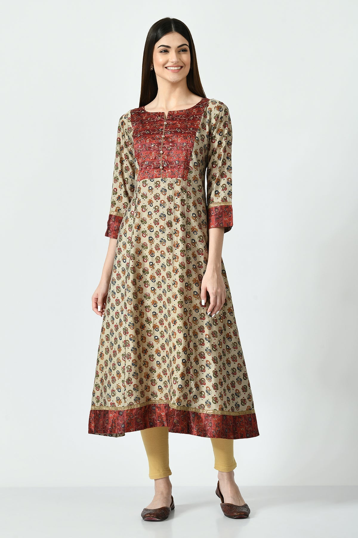 Multi Printed Yoke Embroidered Kurta