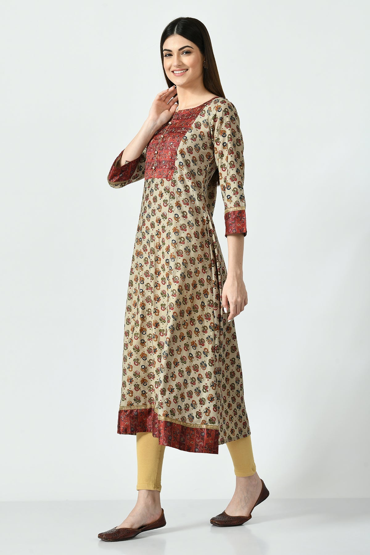 Multi Printed Yoke Embroidered Kurta