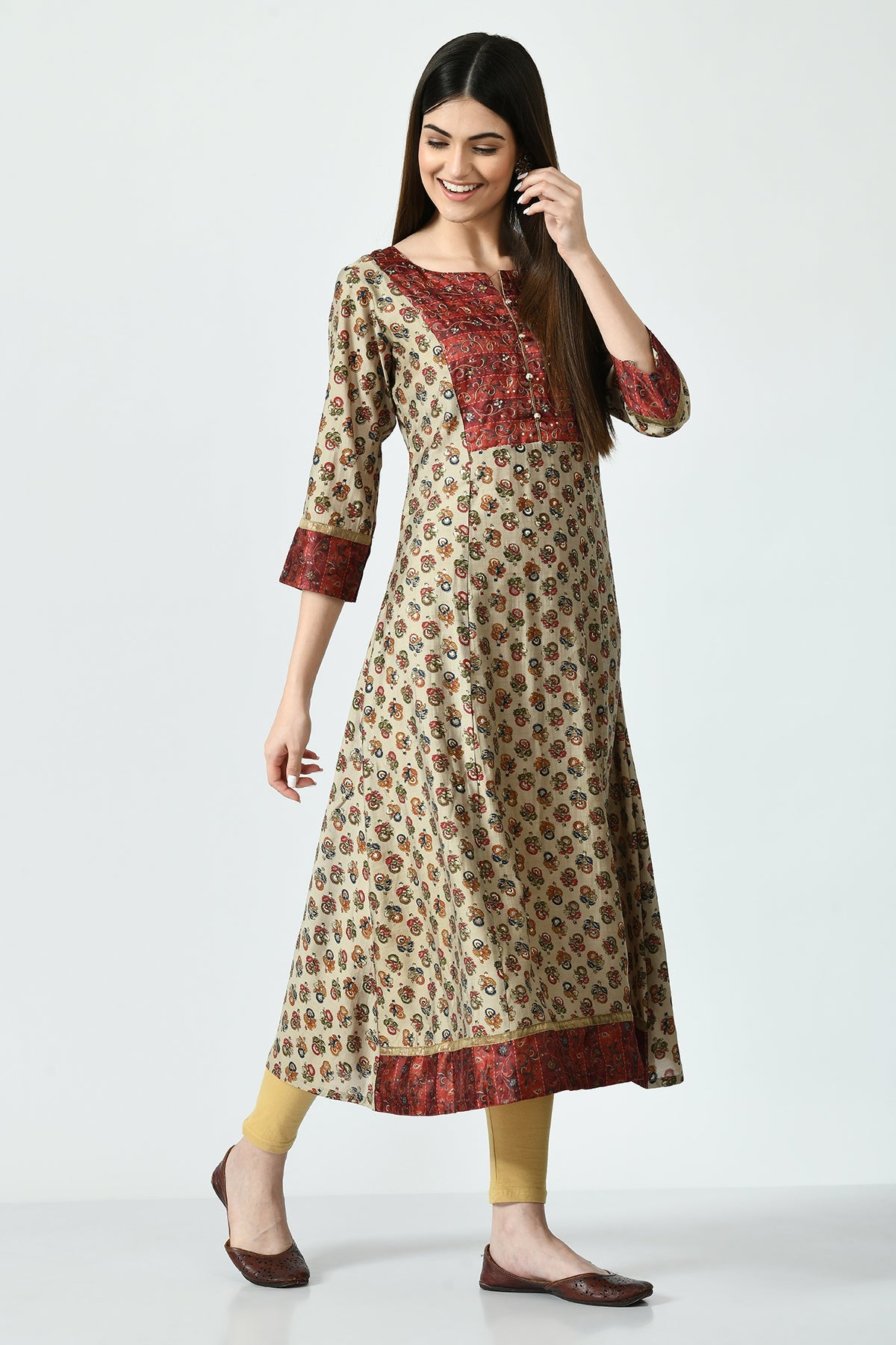 Multi Printed Yoke Embroidered Kurta