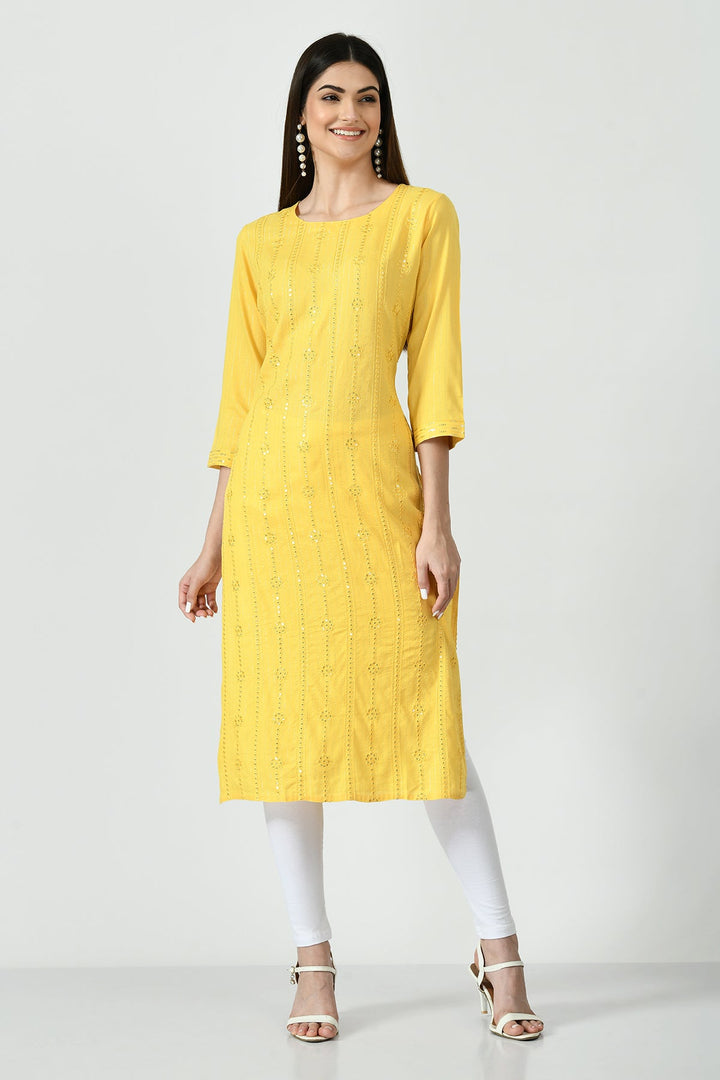 Yellow Embroidered Kurta