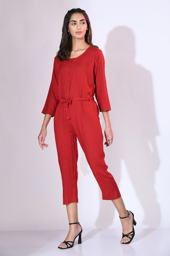 Maroon Solid Basic Jumpsuit
