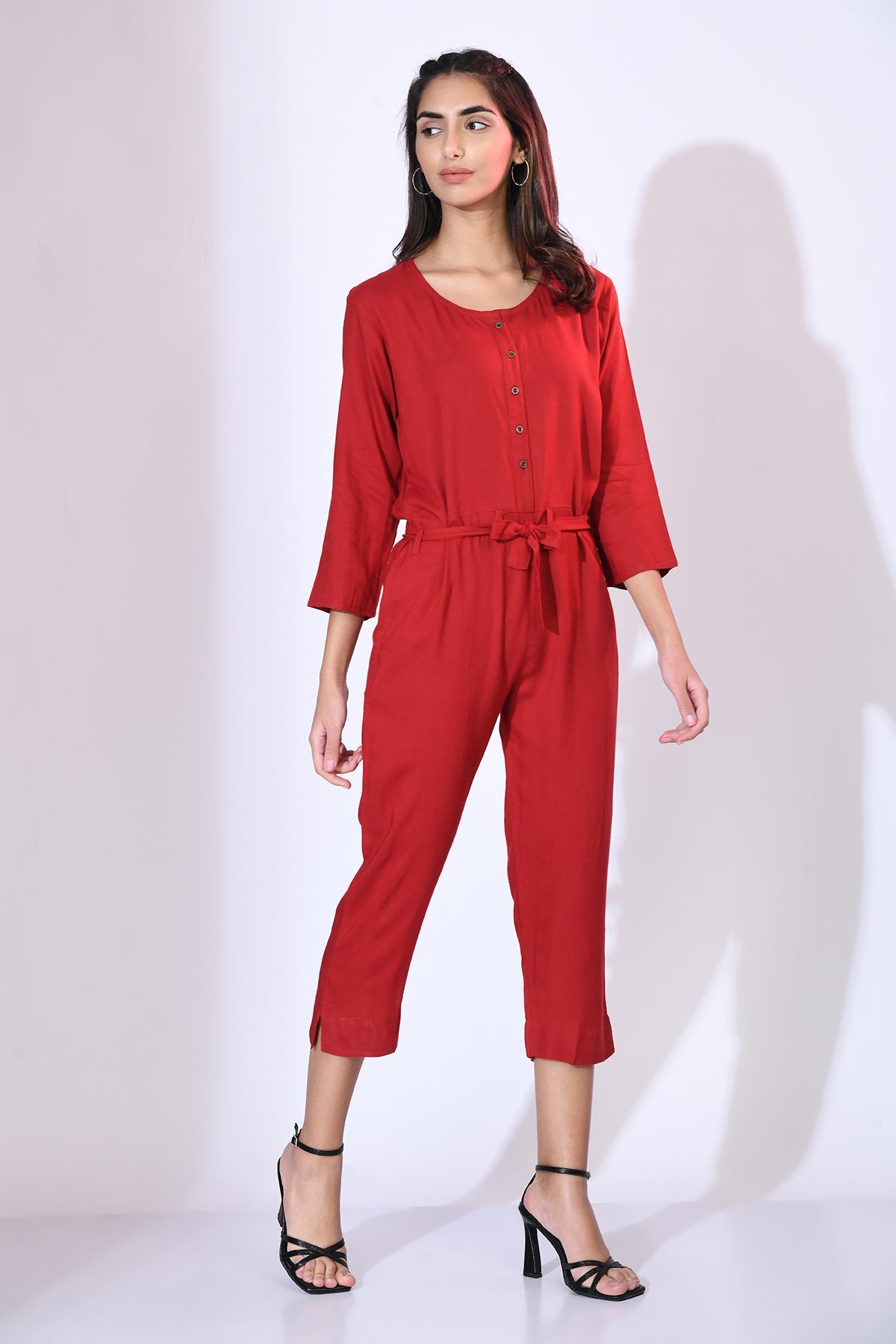 Maroon Solid Basic Jumpsuit