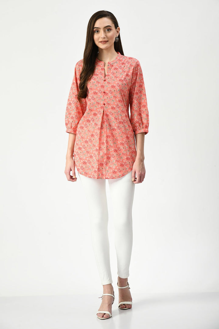 Peach-Coloured Floral Printed Top