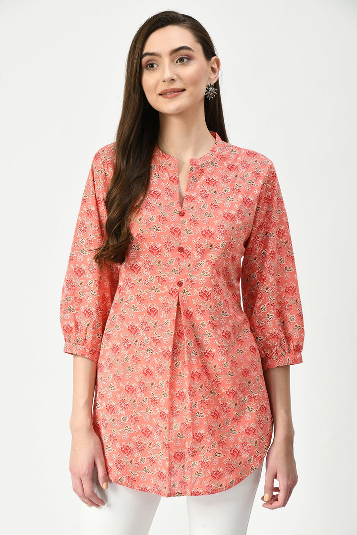 Peach-Coloured Floral Printed Top