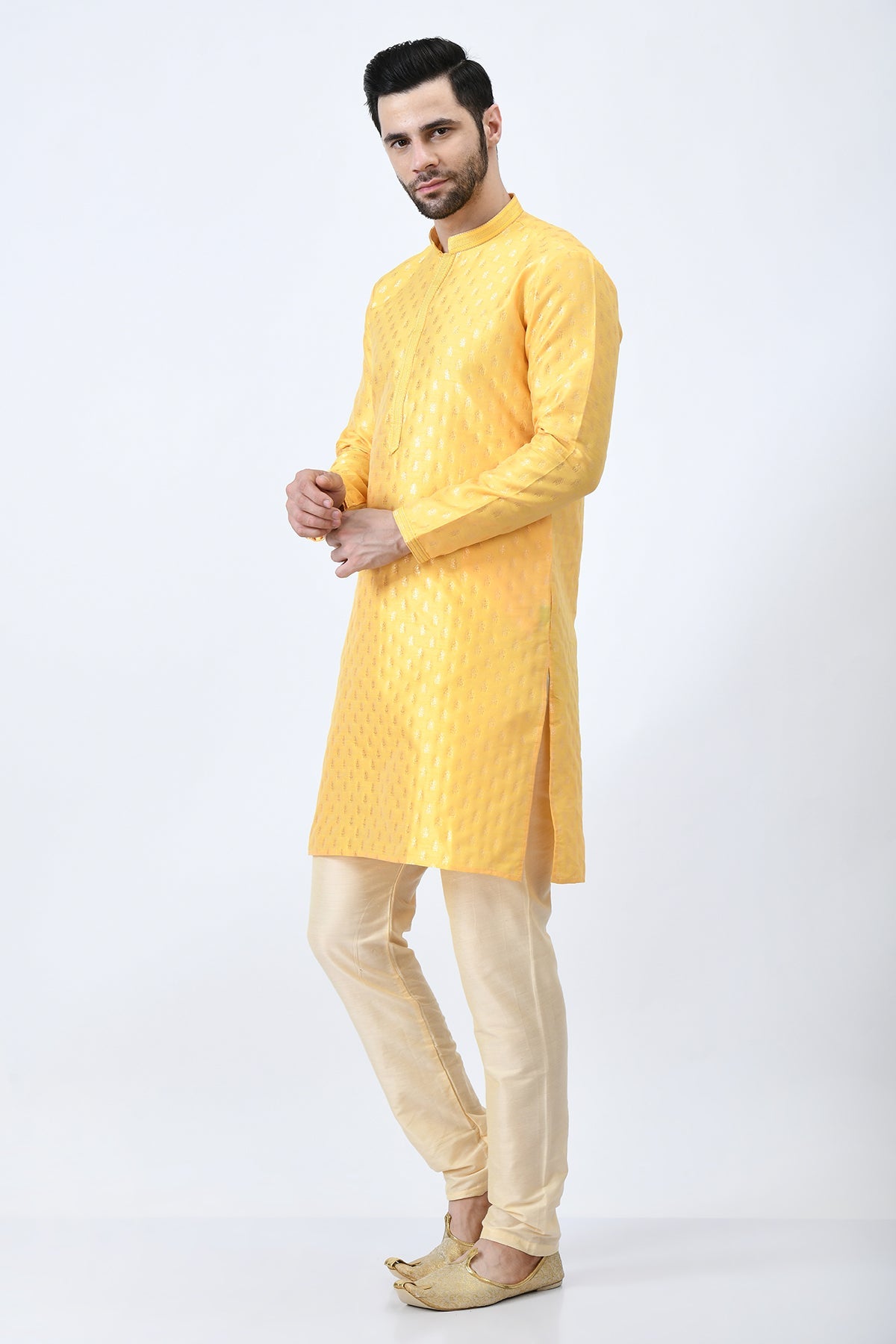 Yellow Woven Design Kurta Set