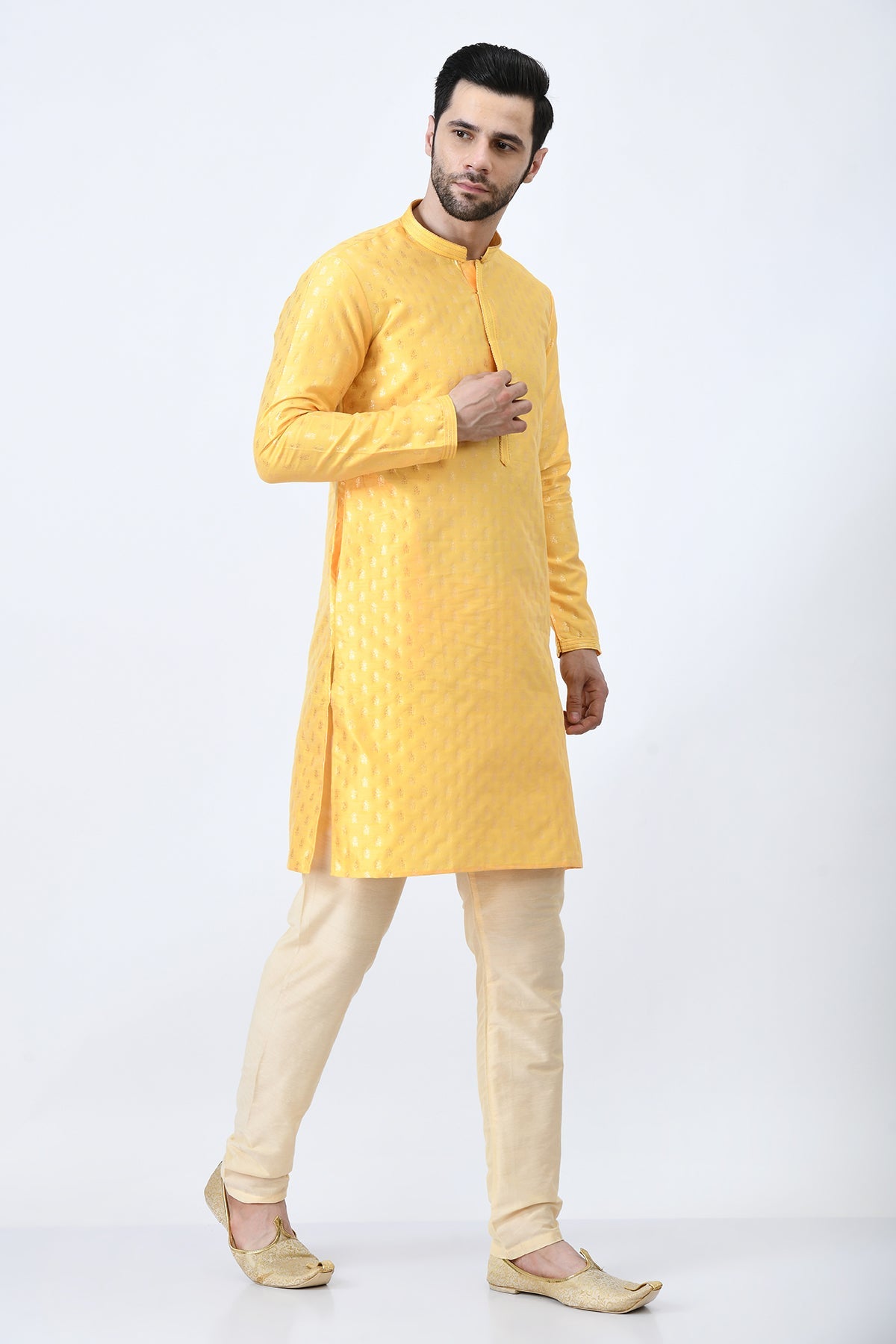 Yellow Woven Design Kurta Set