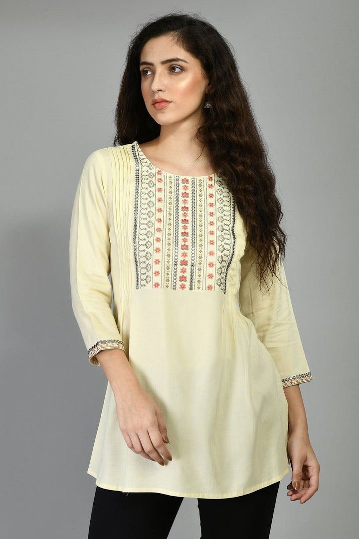 Cream Yoke Embroidered and Sequinned Top