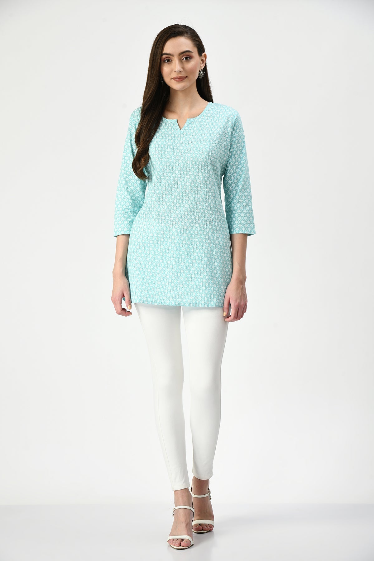 Green Printed Straight Pintex Top